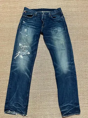 Denim & Supply 데미지 가공 다크 블루 스트레이트 데님