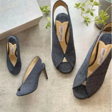 지미추 새상품급 스트랩 펌프스 오픈토 핑힐 데님 36