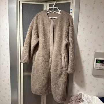 베이지 보아 자켓 롱 기장