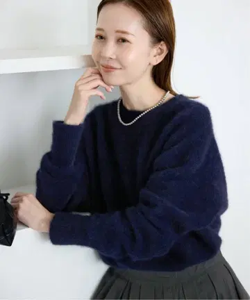 새상품 SLOBE IENA 폭스 알파카 풀오버 네이비