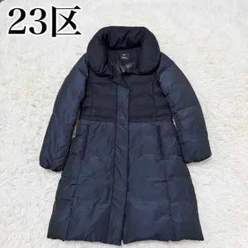 극미품 23구 다운 코트 숄카라 이소재 절개 A라인 네이비