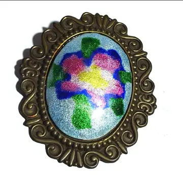 [빈티지] 칠보 세공 꽃 문양 브로치 골드 테두리 에나멜 라메