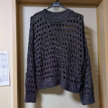 라메 믹스 홀 디자인 니트 XL