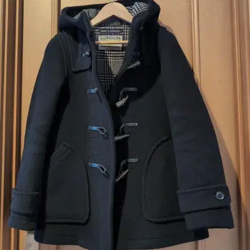 LONDON Tradition 블랙 더플 코트 미들 기장