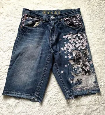 호텐 쇼텐 벚꽃과 잉어 데님 하프 팬츠