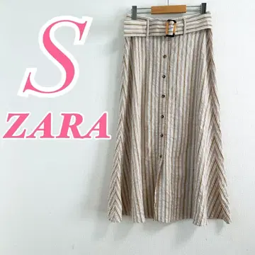 ZARA 자라 플레어 스커트 S 화이트 베이지 스트라이프 깔끔한