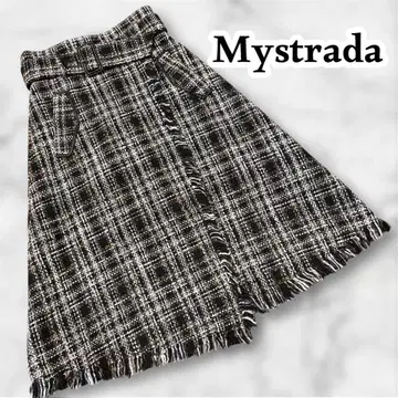 새상품급 마이 스트라다 Mystrada 체크 무늬 롱 스커트 플레어