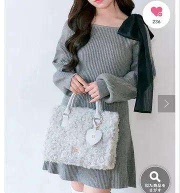 OLIVE des OLIVE 어깨 리본 드로스트 니트 원피스