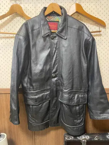 램 가죽 카 코트 양가죽 블랙