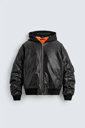 ZARA 자라 대비 후드 부착 인조 가죽 자켓 L