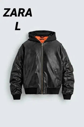 ZARA 자라 대비 후드 부착 인조 가죽 자켓 L
