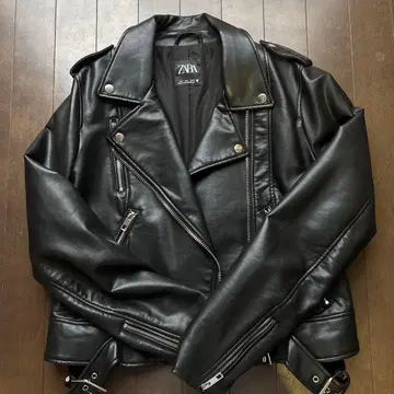 ZARA 블랙 가죽 라이더 자켓 L