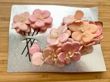 후리후 비녀 헤어콤 크레이프 원단 벚꽃