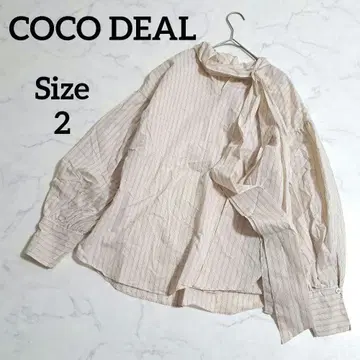 코코딜 리본 셔츠 블라우스 스트라이프 베이지 사이즈 2