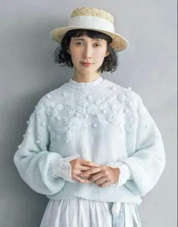 kazumi x Samansa Mos2 린넨 꽃 자수 2WAY 니트 민트