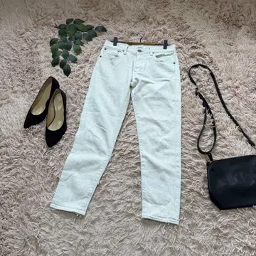 6910 마우지 데님 팬츠 [ 26 ] 화이트/스트레치/버튼 플라이/로고