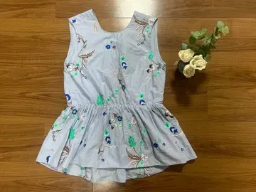 누키테파 코튼 보일 자수 블라우스 블루