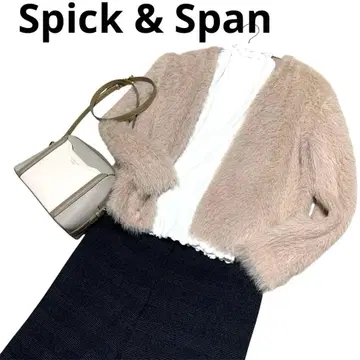 Spick & Span 퍼 니트 가디건 복슬복슬 핑크 베이지