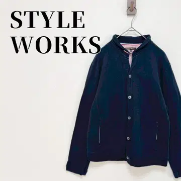 스타일웍스 스탠드 카라 가디건 안감 스트라이프 일본제 코튼 혼방