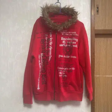 BAD BOY 지퍼 후드티 L 빨간색 퍼 포함 풀 집업 스트릿