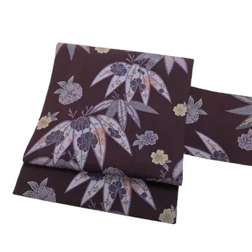 나고야 오비 솔잎 꽃무늬 크레이프 원단 짙은 보라색 KO-1289