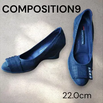 새상품급 컴포지션 나인 펌프스 22cm 블랙 웨지솔 비쥬