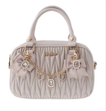 LIZLISA 퀼팅 리본 참 포켓 미니백 핑크