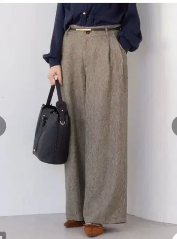 VIS 트위드 2턱 와이드 팬츠 브라운 계열