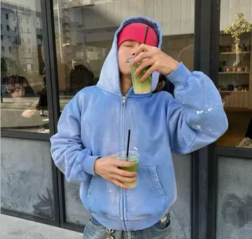 BELVET 디스트레스드 피그먼트 집 후디