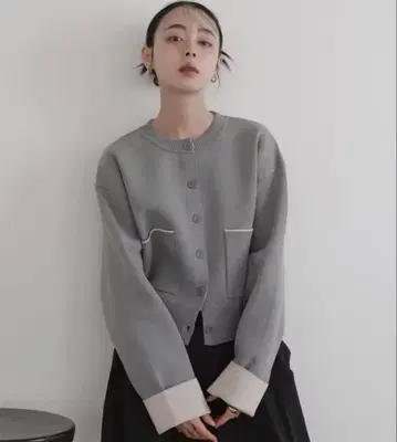 LIAN 바이컬러 니트 가디건 그레이