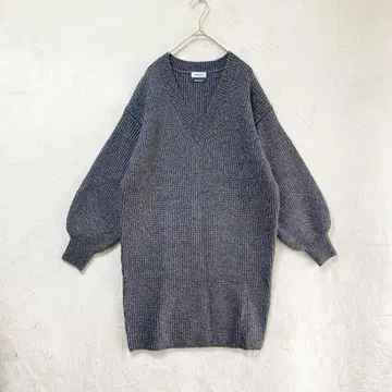 REPLAY/롱 니트 스웨터 원피스/S/V넥 루즈핏 그레이