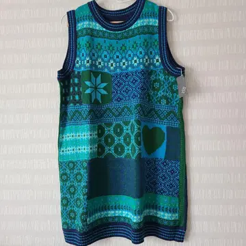 TOKUKO 슬리브리스 니트 원피스 청록색 계열