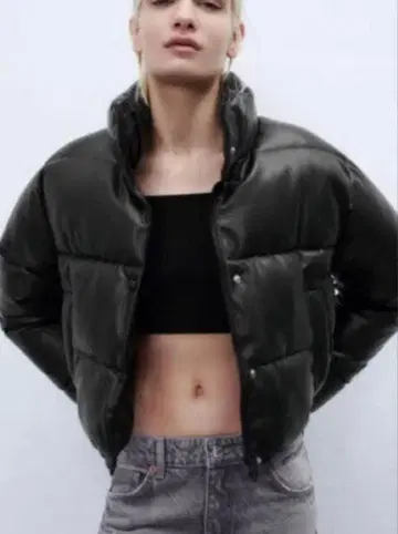 ZARA 자라 인조 가죽 퍼프 자켓 숏 기장 S 크롭 기장