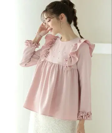 [당일 발송] MERAKI 메라키 펄 어깨 프릴 블라우스 핑크