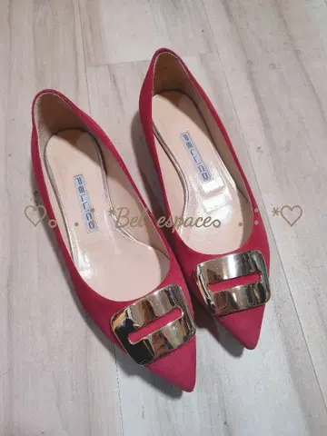 26일까지! 대특가! 펠리코 PELLICO 스웨이드 플랫 펌프스 빨간색