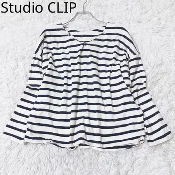 스튜디오 클립 티셔츠 보더 V넥 캐주얼 네이비 M
