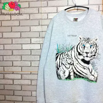 90s 프룻 오브 더 룸 화이트 타이거 맨투맨 빅 실루엣!