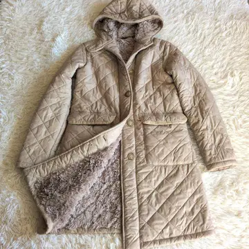 매킨토시 보아 퀼팅 코트 후드 롱 베이지 36 S