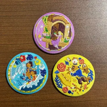 디즈니 자수 캔뱃지 라푼젤, 미녀와 야수, 리로&스티치 3개 세트