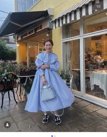 UNMINOU 빅 칼라 스트라이프 원피스