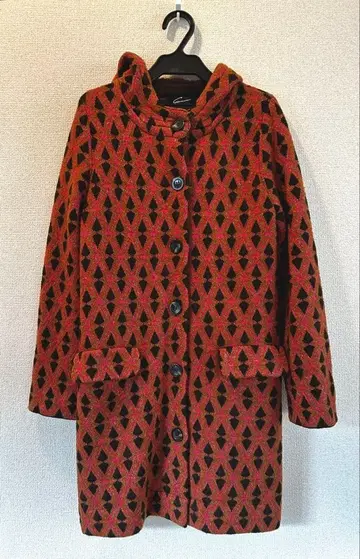 스터닝 루어 후드 부착 롱 코트 코트 자켓