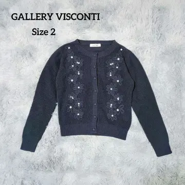 갤러리 비스콘티 펄&플라워 자수 니트 가디건 2 다크 네이비