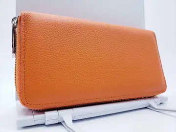 새상품 이탈리아 가죽 라운드 지퍼 장지갑 오렌지 소가죽 천연 가죽 주황색