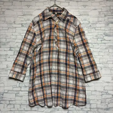 [ 카이탁 패밀리 ] 오렌지 네이비 체크 무늬 긴팔 셔츠 M 사이즈