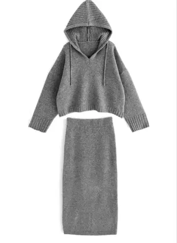 GRL 그레이 후드 부착 니트 셋업