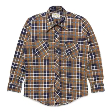 70S 빈티지 프린트 플란넬 플란넬 셔츠 체크 무늬 긴팔 셔츠