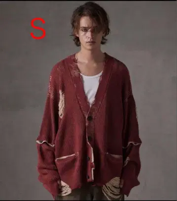 GRANCY 데미지 빨간색 가디건 S