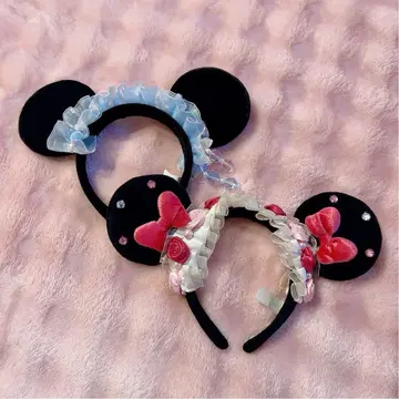 미니 레어 꽃 장미 프릴 핑크 블루 머리띠 세트