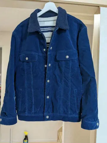 네이비 코듀로이 자켓 보아 카라 부착