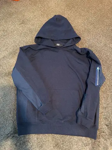 네이비 후드 부착 후드 맨투맨